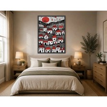Rose Light Dağ Evleri Duvar Dekoru Ahşap Mdf Baskı Tablo Çerçeve Görünümlü Mdf Tablo