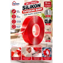 Sezen Home Çift Taraflı Silikonlu Şeffaf Bant 18MM x 2m Su Geçirmez Süper Güçlü Montaj Band Akrilik Çiftbant