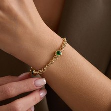 Bayar Gold 14 Ayar Altın Yeşil Gözlü Doç Bileklik