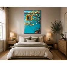 Rose Light Pencere ve Çiçekli Ağaç Duvar Dekoru Ahşap Mdf Baskı Tablo Çerçeve Görünümlü Mdf Tablo