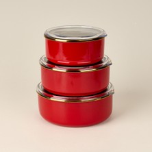 İpek Ipek 3'lü Emaye Saklama Kabı - Kırmızı / Gold - 700 ml + 1 Lt + 1,3 Lt