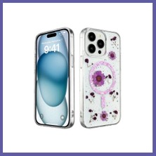Nida iPhone 15 Pro Max Uyumlu Kılıf Daisy Simli Magsafe Kapak - Mor Nıda
