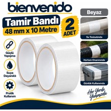 Beyaz Tamir Izolasyon Bandı 48 mm x 10 Metre Genel Duct Tape Su Geçirmez Sızdırmazlık Takviye Bantları 2 Adet