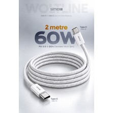 Simex Type-C to Type-C 2 Metre Kablo 60W Süper Hızlı Şarj iPhone Samsung Xiaomi Oppo Uyumlu