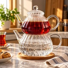 Str Store Cam Çaydanlık Seti, Borosilikat Cam, Isıya Dayanıklı, Şeffaf, Modern Tasarım, Bitki Çayı Demleme