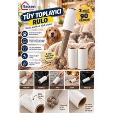 Sezen Home Tüy Toplayıcı Rulo 90 Yaprak (3x30) – 2 Yedekli Kedi Köpek Tüyü Temizleyici, Kıyafet ve Koltuk Tüy Alma Rulosu
