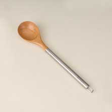 Evmoni Metal Saplı Kayın Ağacı Kaşık - Açık Kahverengi - 32,5 cm