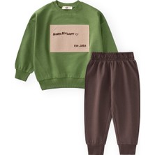 Cigit Aplikeli Mevsimlik Sweatshirt Takım 1-7 Yaş Yağ Yeşili