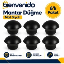 Mantar Düğme Metal (Mat Siyah) Yuvarlak Mobilya Mutfak Çekmece Dolap Kulpu 6'lı