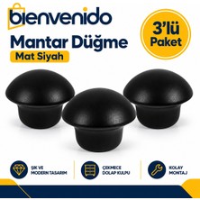Mantar Düğme Metal (Mat Siyah) Yuvarlak Mobilya Mutfak Çekmece Dolap Kulpu 3'lü