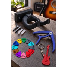 Lastvoice GDS-666BK Siyah Gitar Duvar Askısı Mor Kapo (Capo) ve 12'li Pena Seti