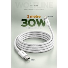 Simex Type-C To Lightning 2 Metre Kablo 30W Pd Hızlı Şarj iPhone 11 12 13 14 Uyumlu