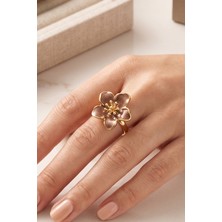 Aurrari Gold Ayarlanabilir Sedefli Kahverengi Sakura Çiçeği Yüzük
