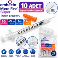 Süper Insülin Enjektörü Embecta Micro-Fine 30G 0,30 mm x 8 mm 0,5 ml 10 Adet