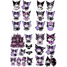 Belirtilmemiş Kuromi Sticker Seti A5 4 Sayfa 28 Adet Mor Pembe Defter Ajanda Süsleme Etiketi