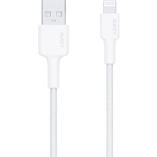 Aukey Cb-Bal7-Wh Naylon Örgülü Usb-A To Lightning Şarj Kablosu 0.9 M - Beyaz