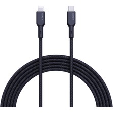 AUKEY CB-NCL1-BK Naylon Örgülü 3A 480 Mbps Type-C to Lightning Şarj Kablosu 1.8 m - Siyah