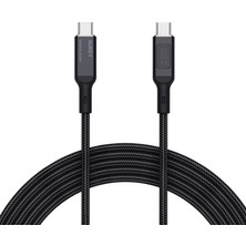 Aukey CB-MCC102-BK 100W Naylon Örgülü 5A 480 Mbps LCD Ekranlı Type-C Şarj Kablosu 1.8 M - Siyah