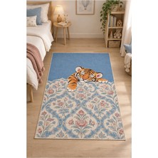 Rugs Modern Halı Dora Vintage Oryantal Çiçek Desenli Mavi, Bej ve Açık Gri Ince Dokuma Taban Salon Halısı OZL583