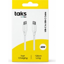 Taks By Ttec 60W Usb-C To Usb-C Hızlı Şarj ve Data Kablosu – 120 cm – Beyaz