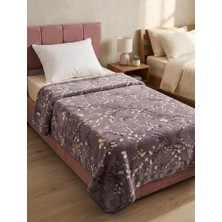 Padişah Tek Kişilik Peluş Battaniye Çiçek Desenli Mürdüm Wellsoft 155X215 cm
