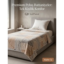 Padişah Tek Kişilik Peluş Battaniye Labirent Desenli Tarçın Gri Wellsoft 155X215 cm