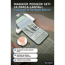 Eco Lounge Manikür Pedikür Seti 16 Parça Paslanmaz Çelik El Ayak Tırnak Bakım Seti Çantalı BX-316439
