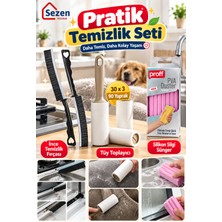 Sezen Home 3'ü 1 Arada Pratik Temizlik Seti – Ince Uçlu Temizlik Fırçası, 90 Yaprak Tüy Toplayıcı Rulo ve Proff Pva Silgi Sünger
