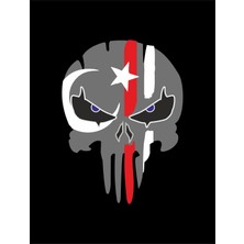 Sticker Usta Komando Asker - Punisher Ay Yıldız Türk Bayrak Kurukafa Sticker - 00365