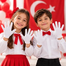 Sibel Günay Butik Gösteri ve Tören Eldiveni Beyaz Kız Erkek Çocuk 5-12 Yaş Likralı | 16 Cm| 29 Ekim 23 Nisan
