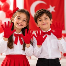 Sibel Günay Butik 20 Çift Gösteri ve Tören Eldiveni Kırmızı Kız Erkek Çocuk 5-12 Yaş Likralı | 16 Cm| 29 Ekim 23 Nisan