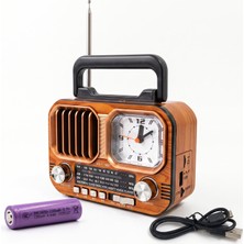 Apera Nns NS-7116BT Nostaljik Ahşap Görünümlü Bluetooth Radyo Saatli 1200MAH Şarjlı Kamp ve Ev Tipi Müzik Çalar