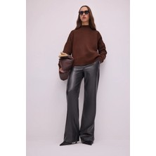 Touche Prive Beli Lastikli Geniş Paça Deri Pantolon