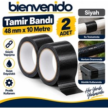 Siyah Tamir Izolasyon Bandı 48 mm x 10 Metre Genel Duct Tape Su Geçirmez Sızdırmazlık Takviye Bantları 2 Adet