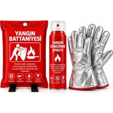 Mutfak Yangın Güvenlik Kiti – 3’lü Koruma Seti | Yangın Battaniyesi + Yangın Söndürme Spreyi + Alüminize Isıya Dayanıklı Eldiven