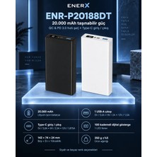 eNerRX Enerx ENR-P20188DT 20.000 mAh 22.5 Watt Dijital Göstergeli Powerbank Siyah