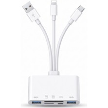 Apera 3in1 Type-C USB Lightning Sd Micro Kart Okuyucu Otg Adaptör - Aynı Anda Tek Uç Aktif - Veri Aktarımı CR94