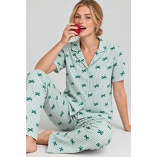 Marchè Bien Kadın Desenli Yeşil Rahat Pijama Takımı 4800
