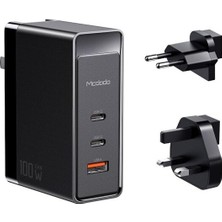Mcdodo CH-8101 100W Gan Serisi Hızlı Şarj Adaptörü 3 Portlu USB ve Type-C Girişli Siyah Universal