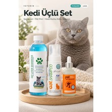 Vetorin Avantajlı 3’lü Kedi Bakım Seti | Probiyotikli Kedi Şampuanı 200 ml + Metabolizma Düzenleyici 100 ml + Koku Giderici 400 ml