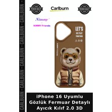 Carlburn iPhone 16 Uyumlu Gözlük Fermuar Detaylı Ayıcık Kılıf 2.0 3D Kabartmalı Model Telefon Aksesuarı