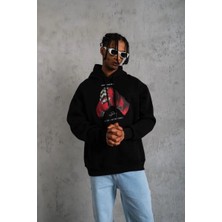 Marchè Bien Erkek Kapüşonlu Cepli Box Eldiven Baskılı 3 Iplik Sweatshirt Hoodie - Siyah