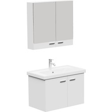 Aqua Bagno Basic Alt Dolap + Üst Dolap - Lavabo Dahil - Beyaz, 80 cm 3 Parça | S.50.02.33.03.01