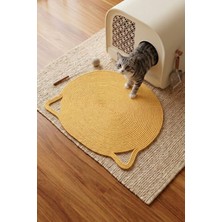 Reyo Pet El Yapımı Kedi Kulaklı Tırmalama Matı, Kedi ve Köpek Mama Matı %100 Pamuk Açık Sarı