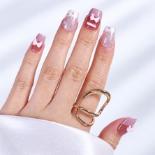 Takma Takma Renkli Nail Art  Kısa Balerin 10'lu Tekrar Kullanılabilir El Yapımı Protez Takma Tırnak EKBL3023  Pembe-S