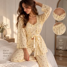 Lovenel Kiraz Desenli 3'lü Croplu Pijama Takımı