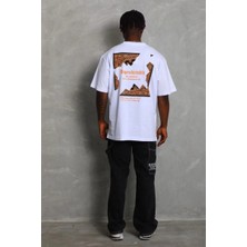 Marchè Bien Erkek Baskılı Tişört Kısa Kol Bisiklet Yaka Oversize T-Shirt - Beyaz