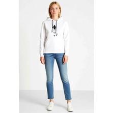 Ersefa Kadın Nihilist Penguen Temalı Oversize Kapüşonlu Sweatshirt Sırt Dağ Baskılı Felsefi Yazılı Rahat