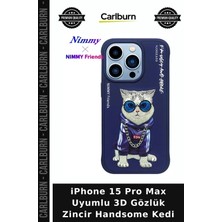 Carlburn iPhone 15 Pro Max Uyumlu 3D Gözlük Zincir Handsome Kedi Cep Estetik Zincirli