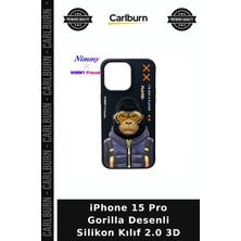 Carlburn iPhone 15 Pro Gorilla Desenli Silikon Kılıf 2.0 3D Telefon Koruma Cihaz Koruyucu Mobil Aksesuar
